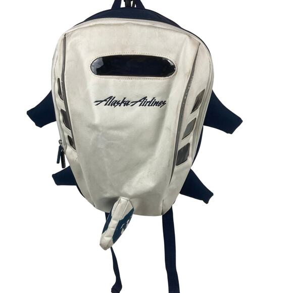 Alaska Airlines Kids Backpack White Blue Airplane Shaped Travel Carry-on Eskimo - Picture 1 of 13
